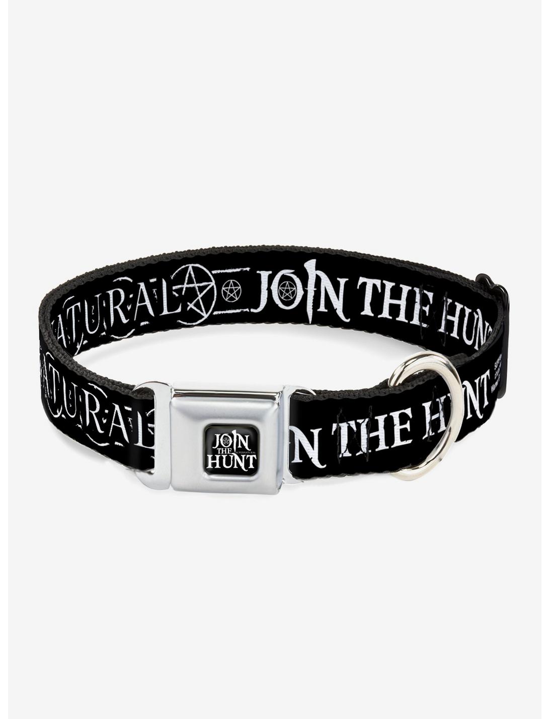 Supernatural Join The Hunt Icons Logo Pentagrams Seatbelt Buckle Dog Collar, BLACK, hi-res
