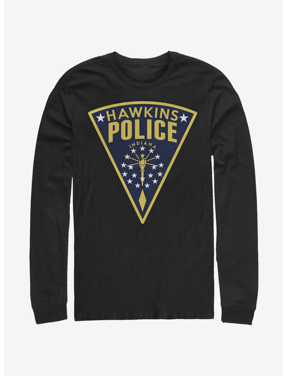 Stranger Things Hawkins Police Seal Long-Sleeve T-Shirt, BLACK, hi-res