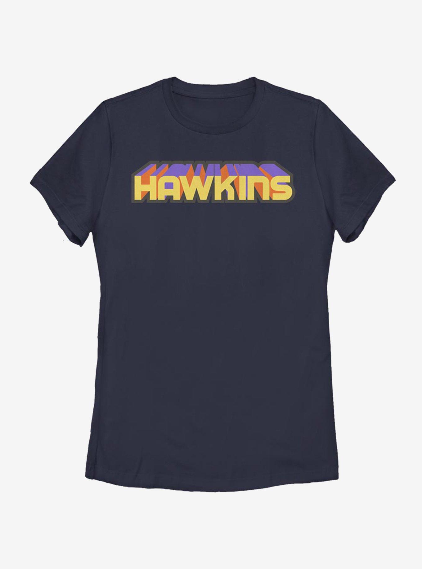 Stranger Things Hawkins 3D Text Womens T-Shirt, NAVY, hi-res