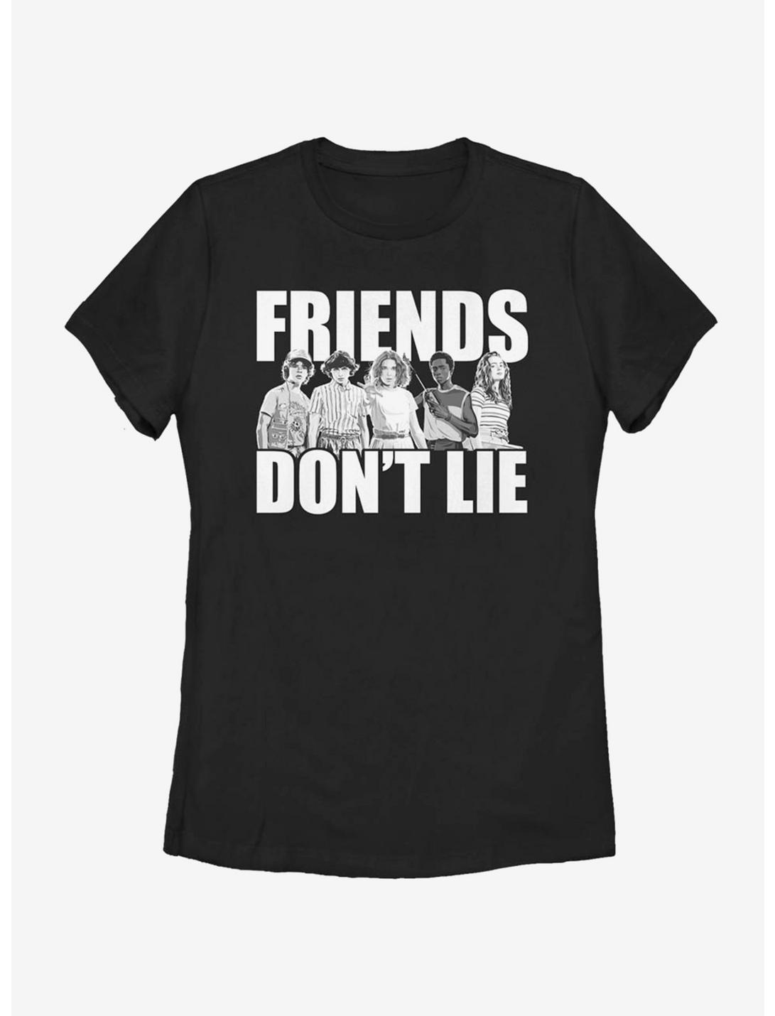 Stranger Things Cast Friends Don't Lie Womens T-Shirt, BLACK, hi-res