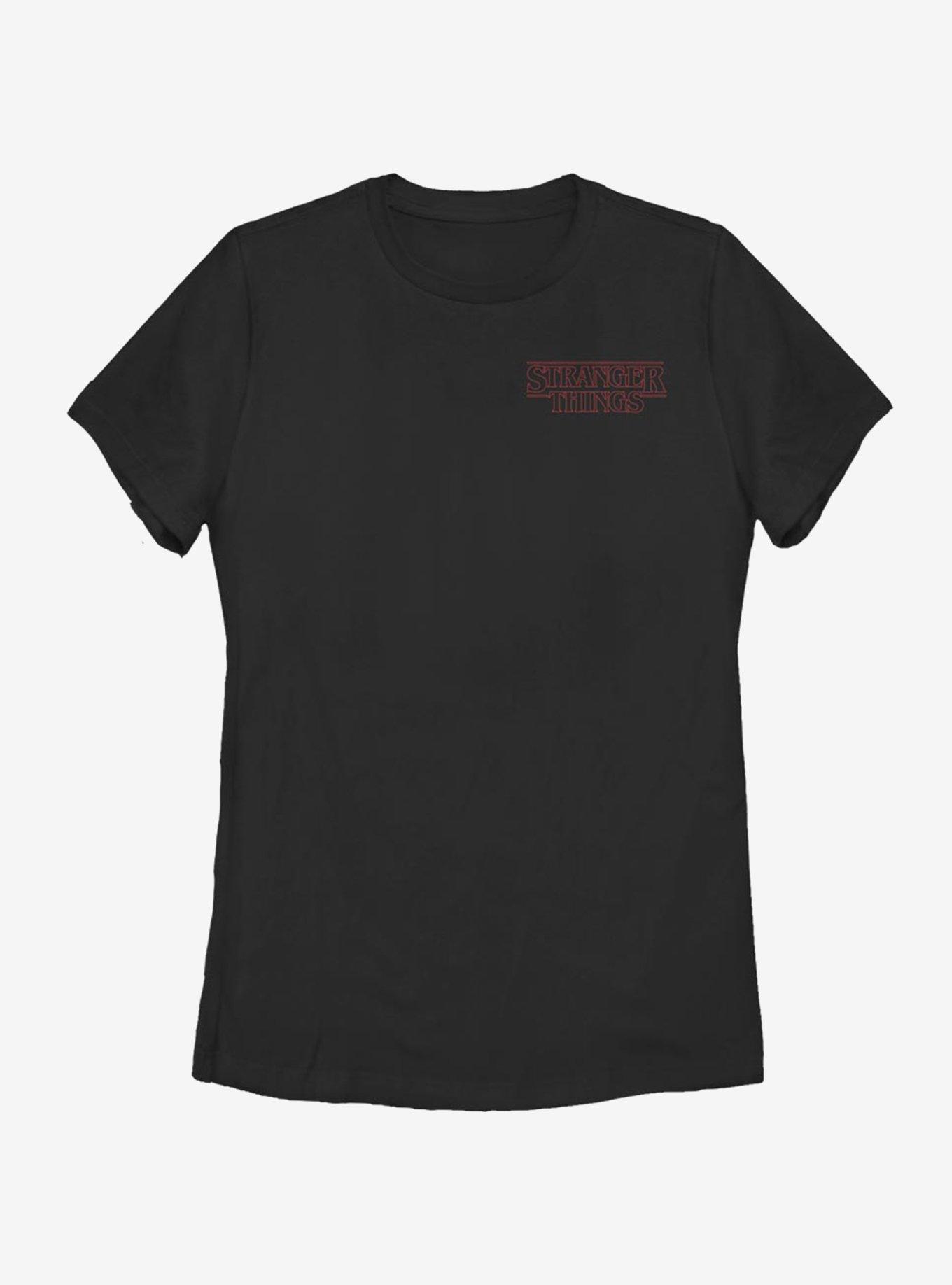 Stranger Things Red Outline Pocket Womens T-Shirt, BLACK, hi-res