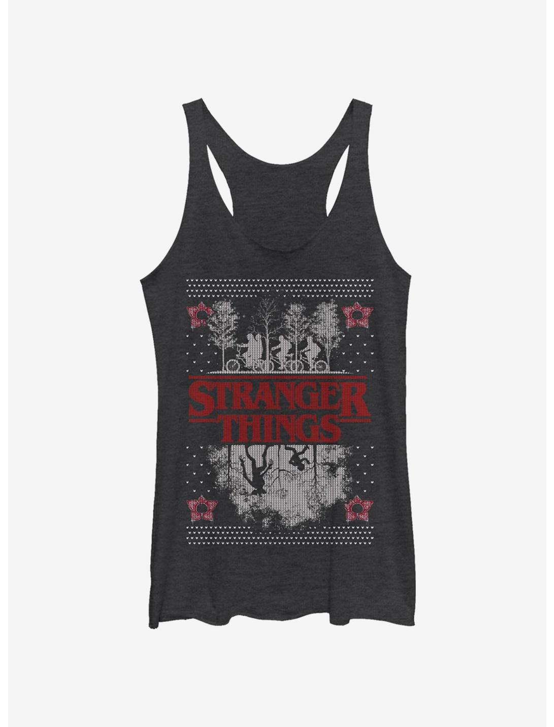 Stranger Things Upside Down Ugly Sweater Womens Tank Top, BLK HTR, hi-res