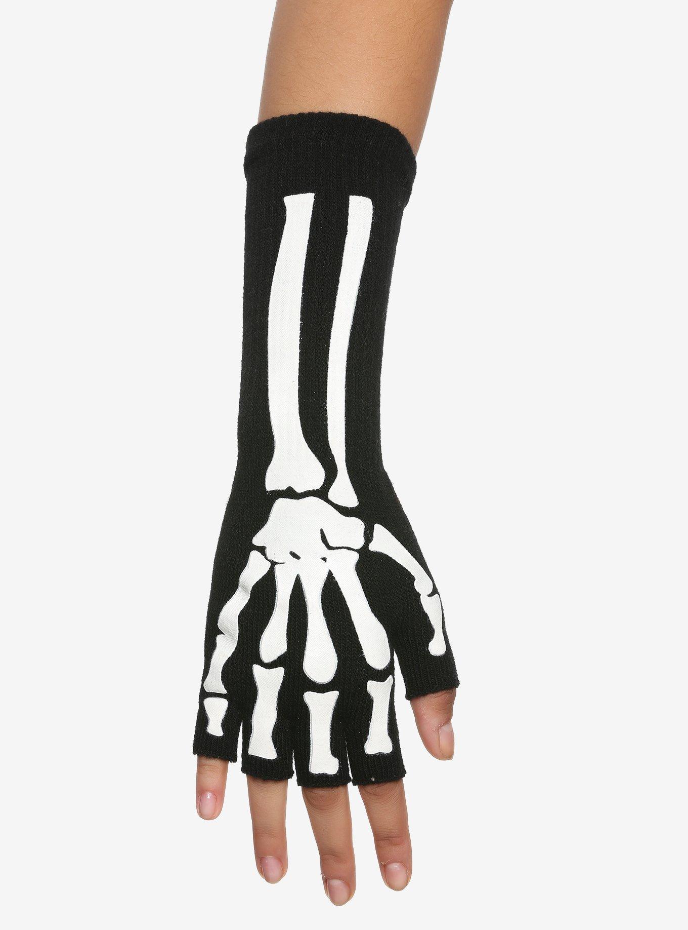 Skeleton Extended Fingerless Gloves Hot Topic