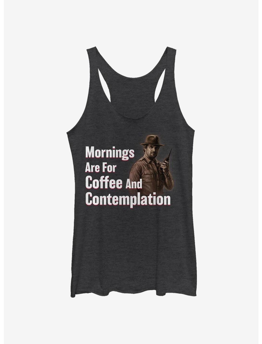 Stranger Things Coffee and Contemplation Chief Hopper Girls Tank, BLK HTR, hi-res
