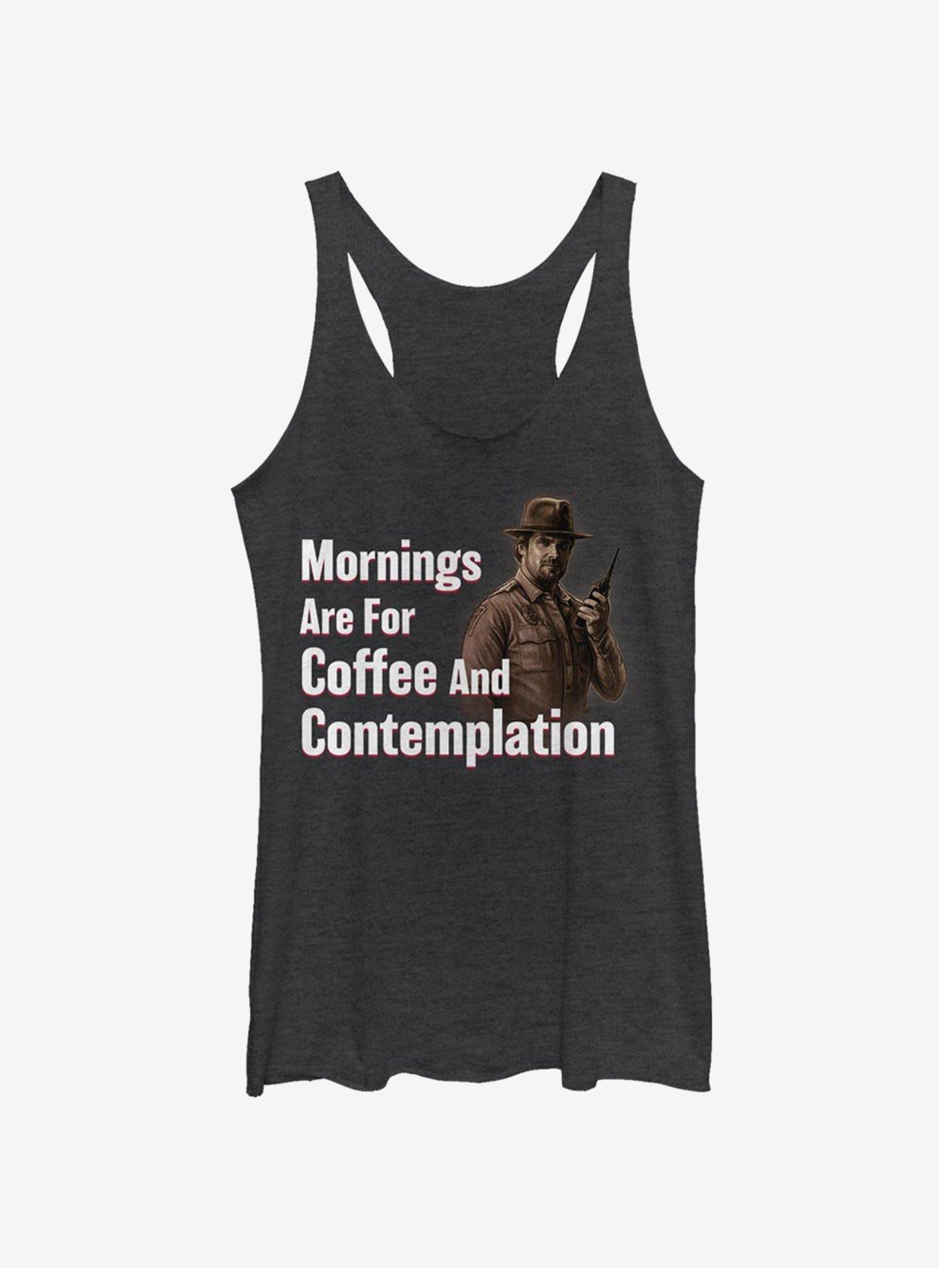 Stranger Things Coffee and Contemplation Chief Hopper Girls Tank, BLK HTR, hi-res