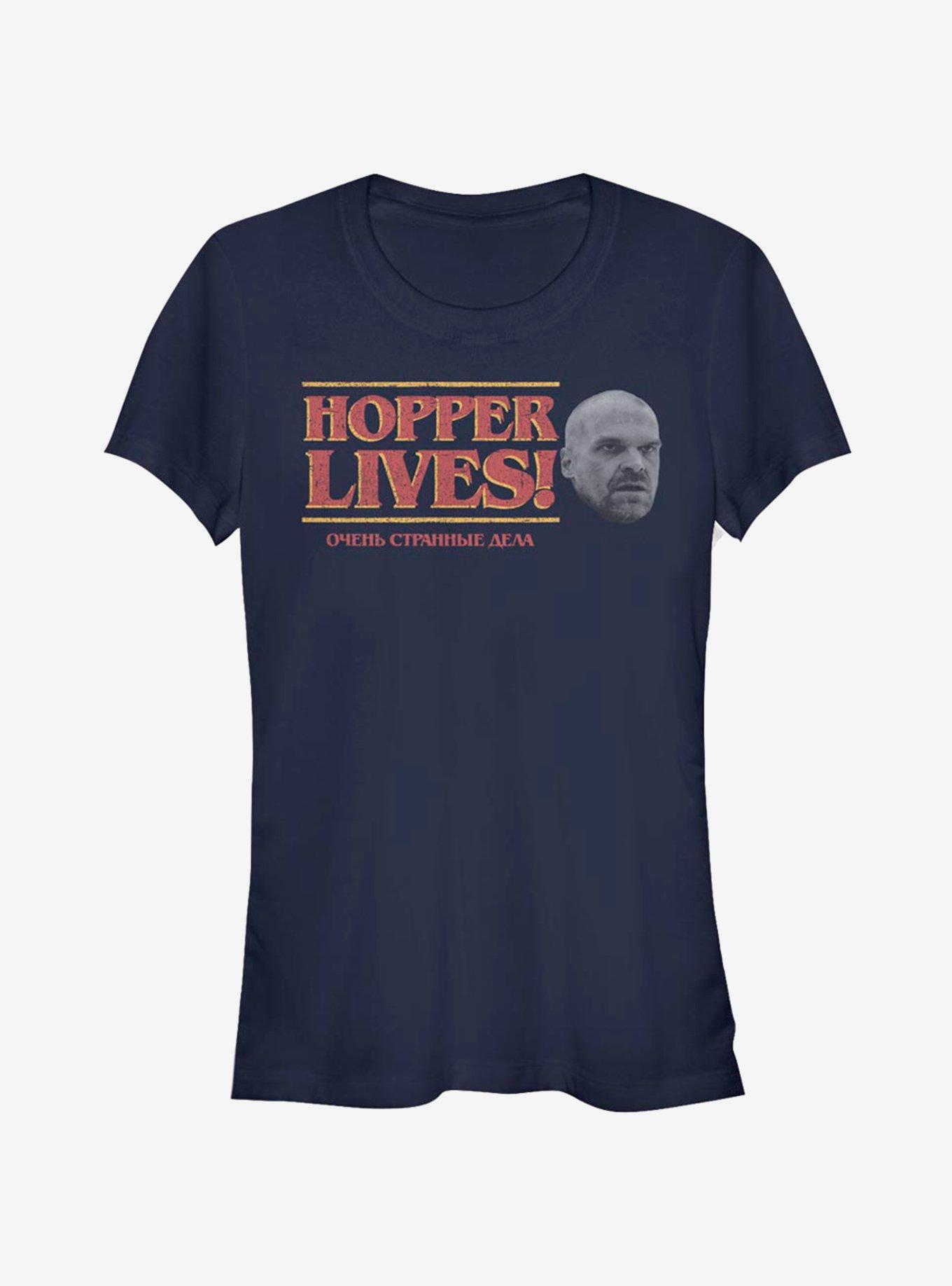 Stranger Things Hopper Lives Head Girls T-Shirt, NAVY, hi-res