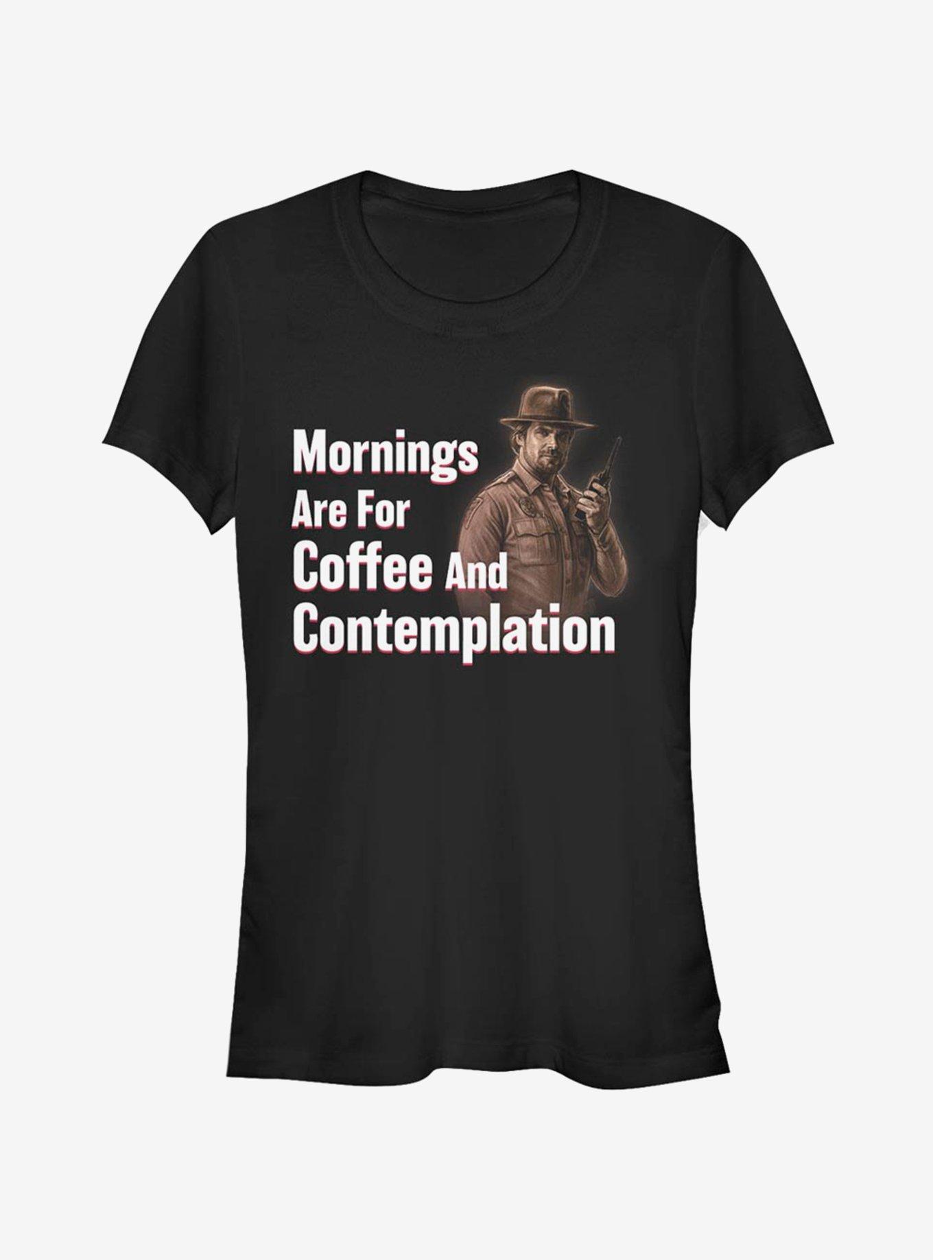 Stranger Things Coffee and Contemplation Chief Hopper Girls T-Shirt, BLACK, hi-res