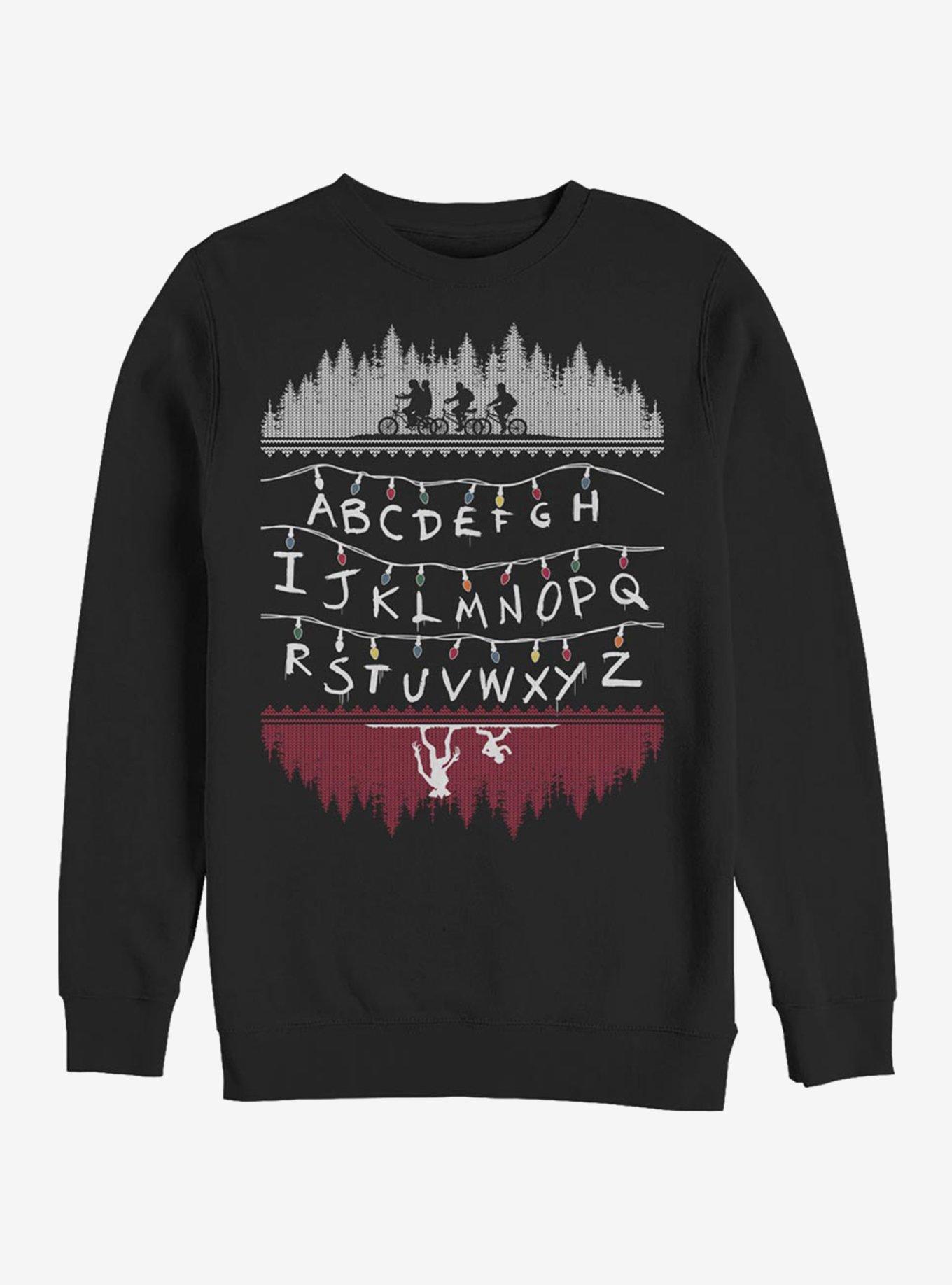 Stranger Things Alphabet Lights Crew Sweatshirt, BLACK, hi-res