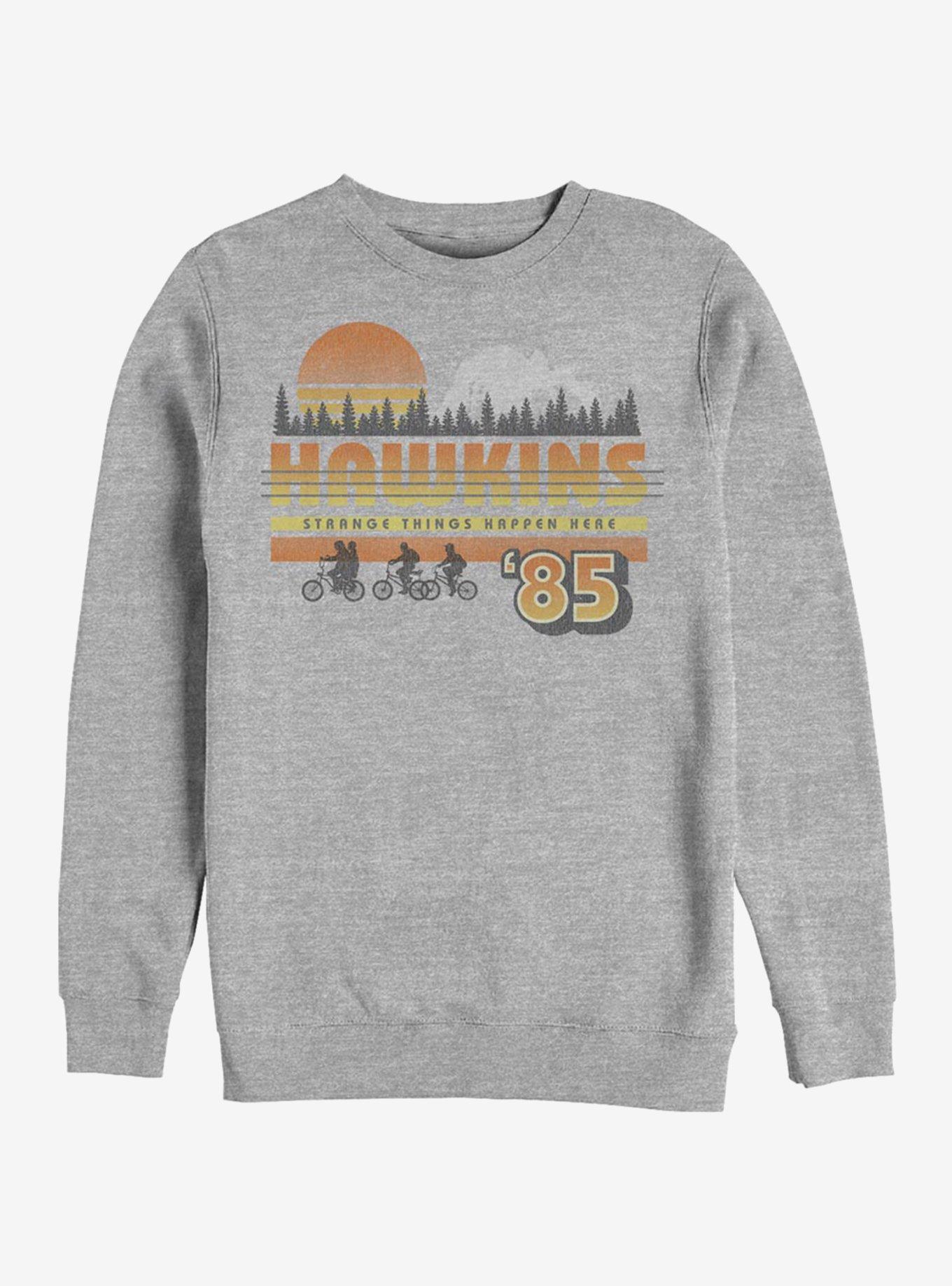 Stranger Things Hawkins Vintage Sunset Crew Sweatshirt, ATH HTR, hi-res