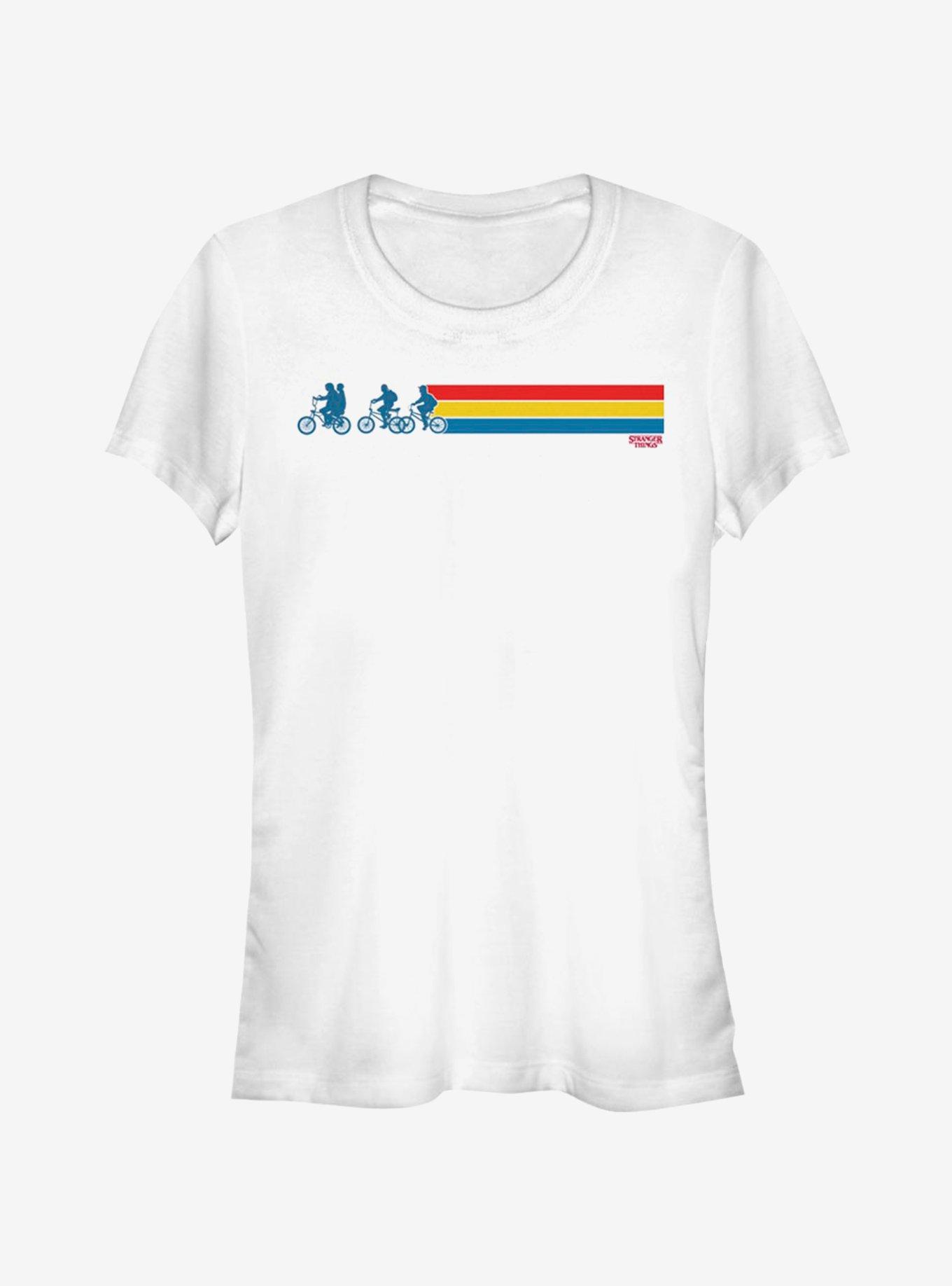 Stranger Things Bikes and Stripes Girls T-Shirt, WHITE, hi-res