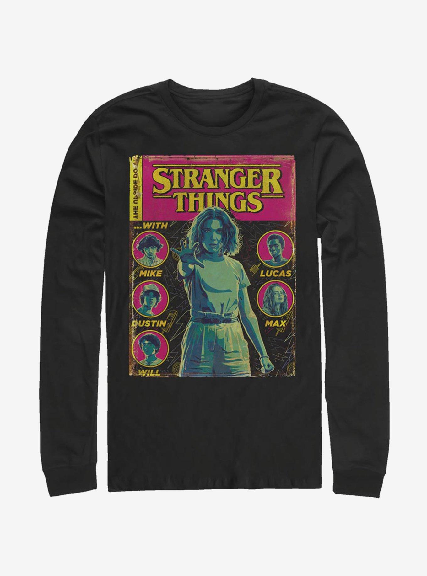 Stranger Things Comic Cover Long-Sleeve T-Shirt, BLACK, hi-res