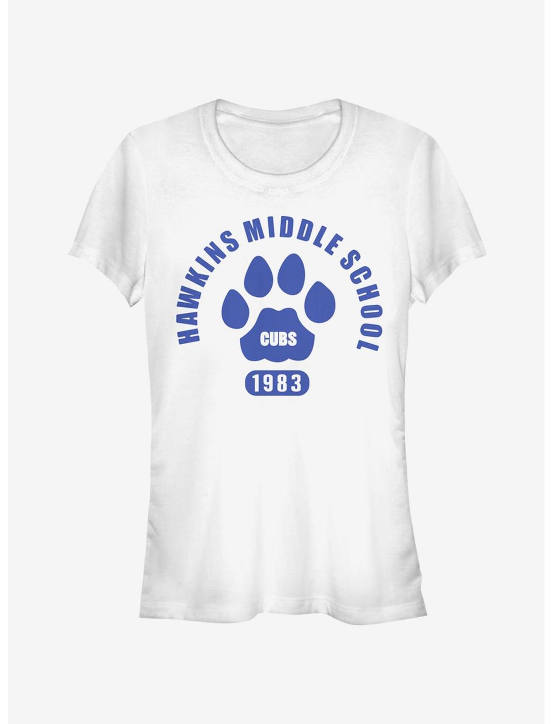 Stranger Things Hawkins Cubs Paw Emblem Girls T-Shirt, WHITE, hi-res