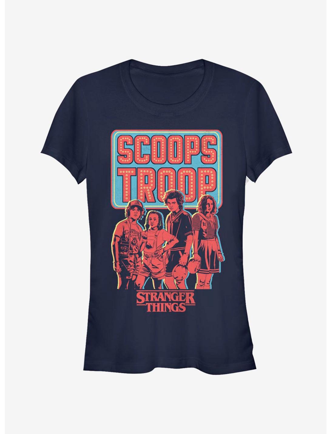 Stranger Things Scoops Troop In Red Girls T-Shirt, NAVY, hi-res