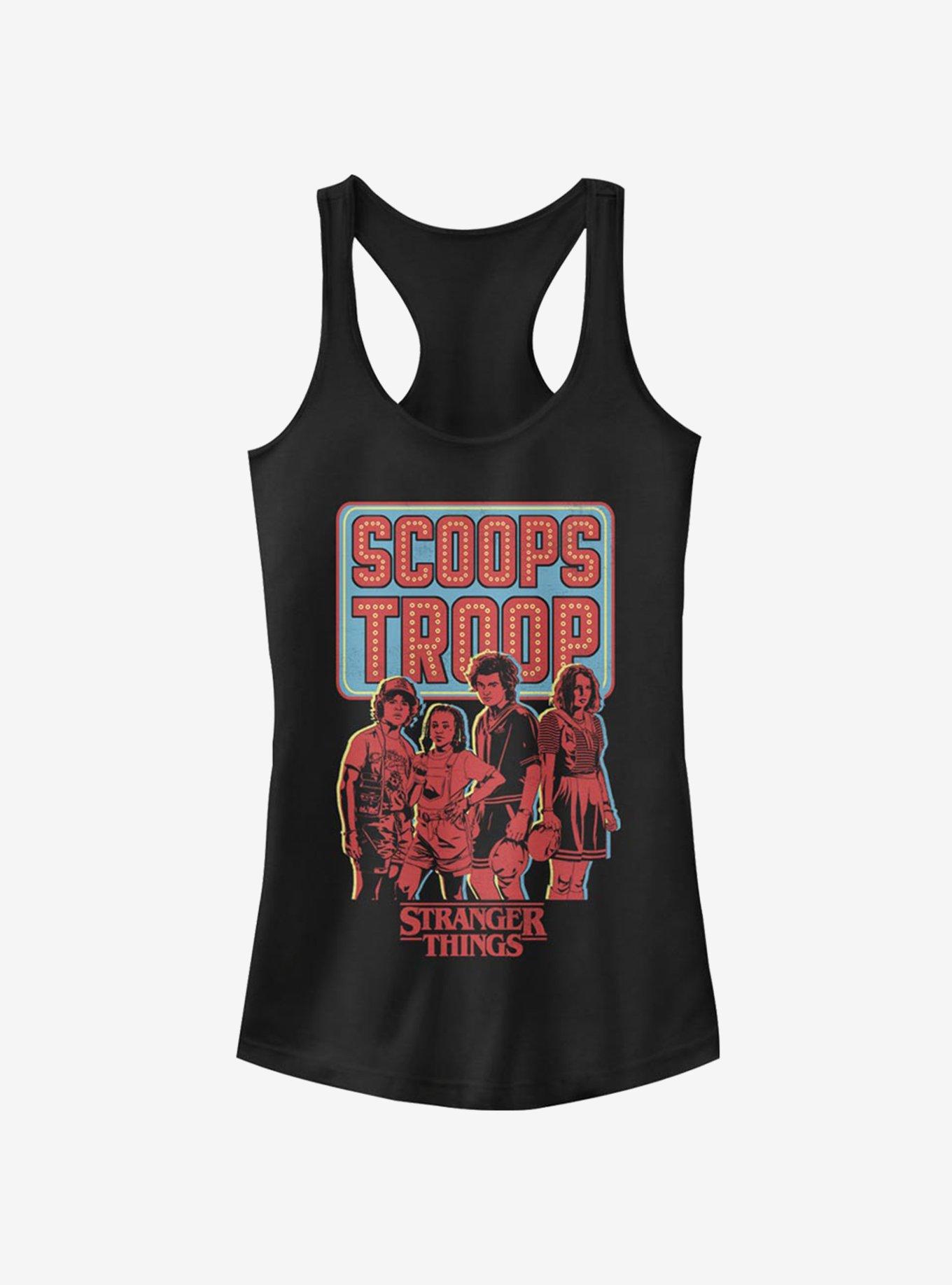 Stranger Things Scoops Troop In Red Girls Tank Top, BLACK, hi-res