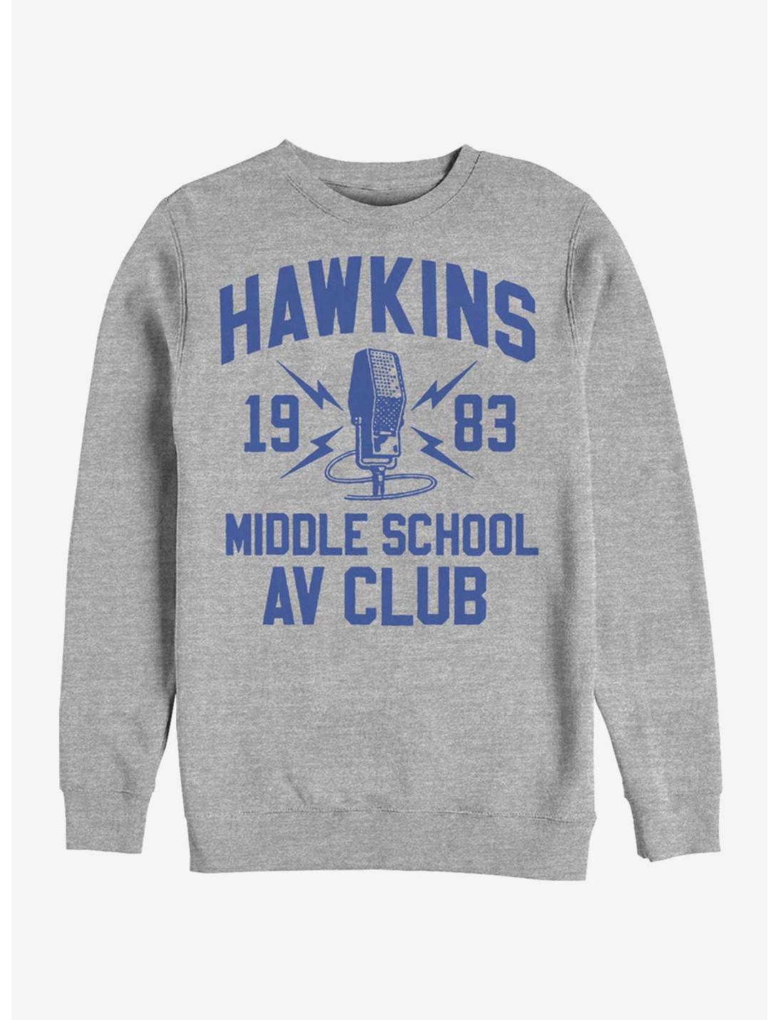 Stranger Things Hawkins A.V. Club Crew Sweatshirt, ATH HTR, hi-res