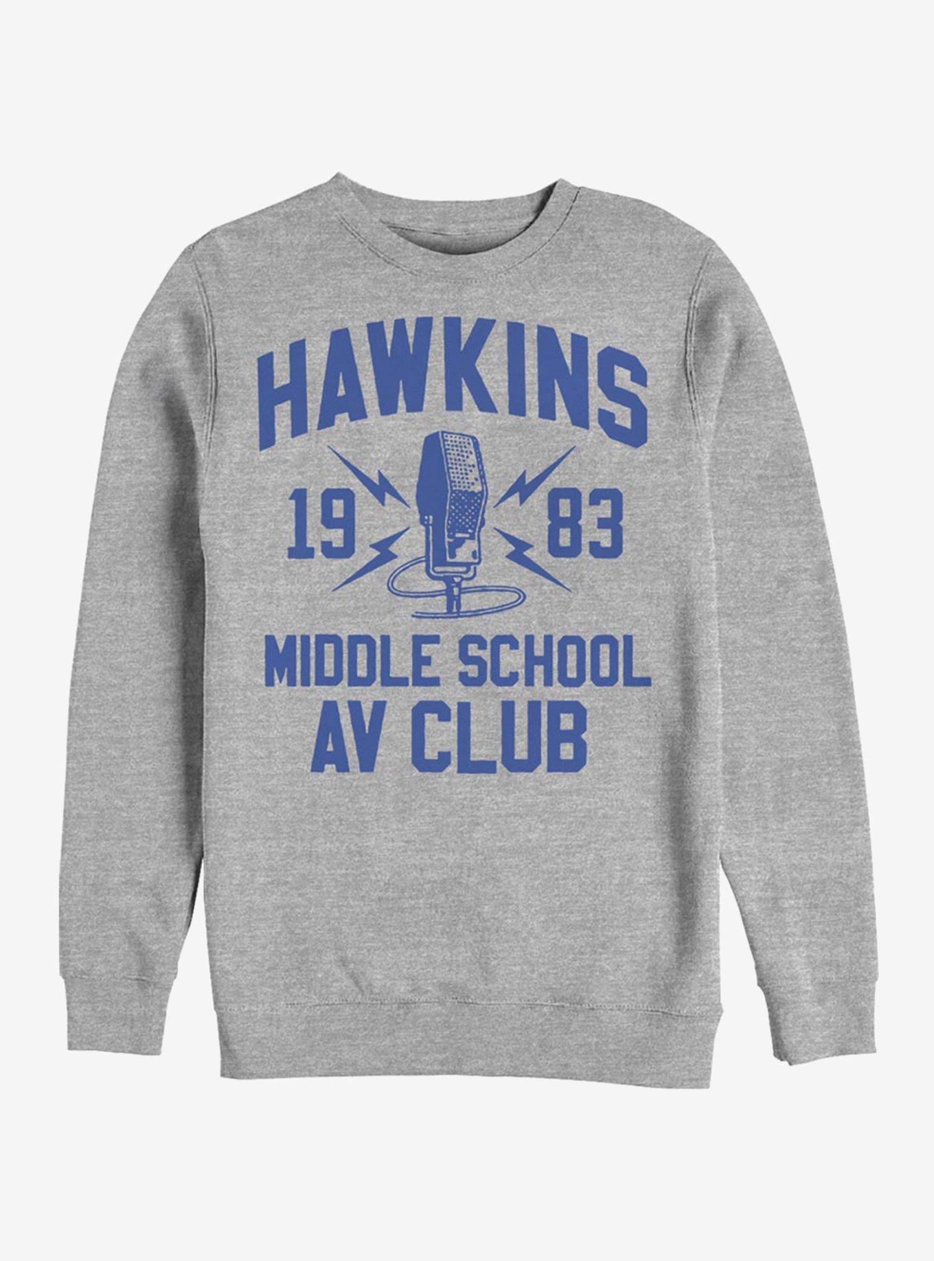 Stranger Things Hawkins A.V. Club Crew Sweatshirt, ATH HTR, hi-res