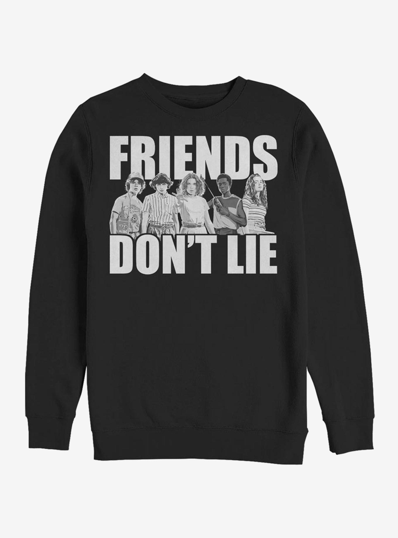 Stranger Things Cast Friends Don't Lie Crew Sweatshirt, BLACK, hi-res