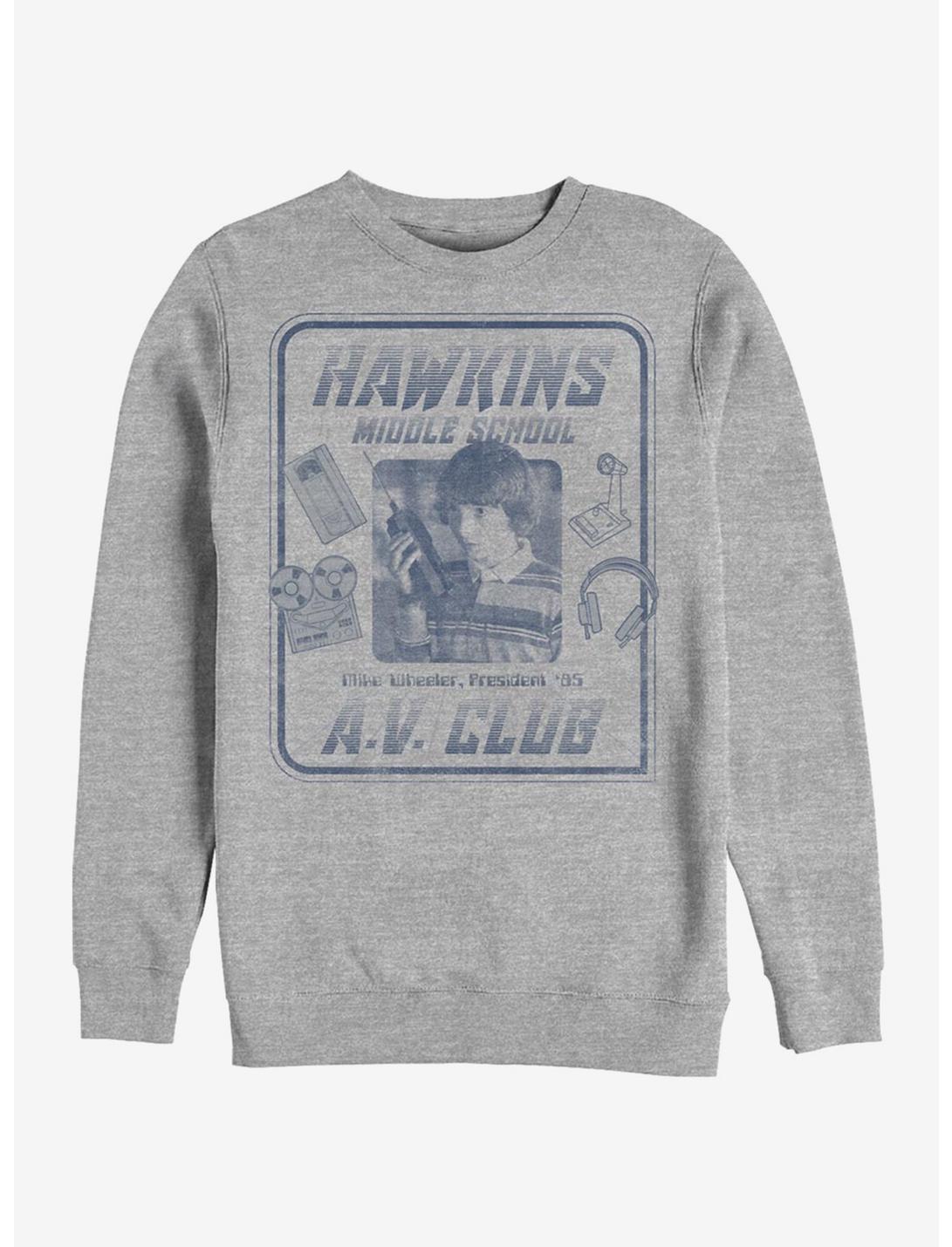 Stranger Things Mike Hawkins A.V. President Crew Sweatshirt, ATH HTR, hi-res