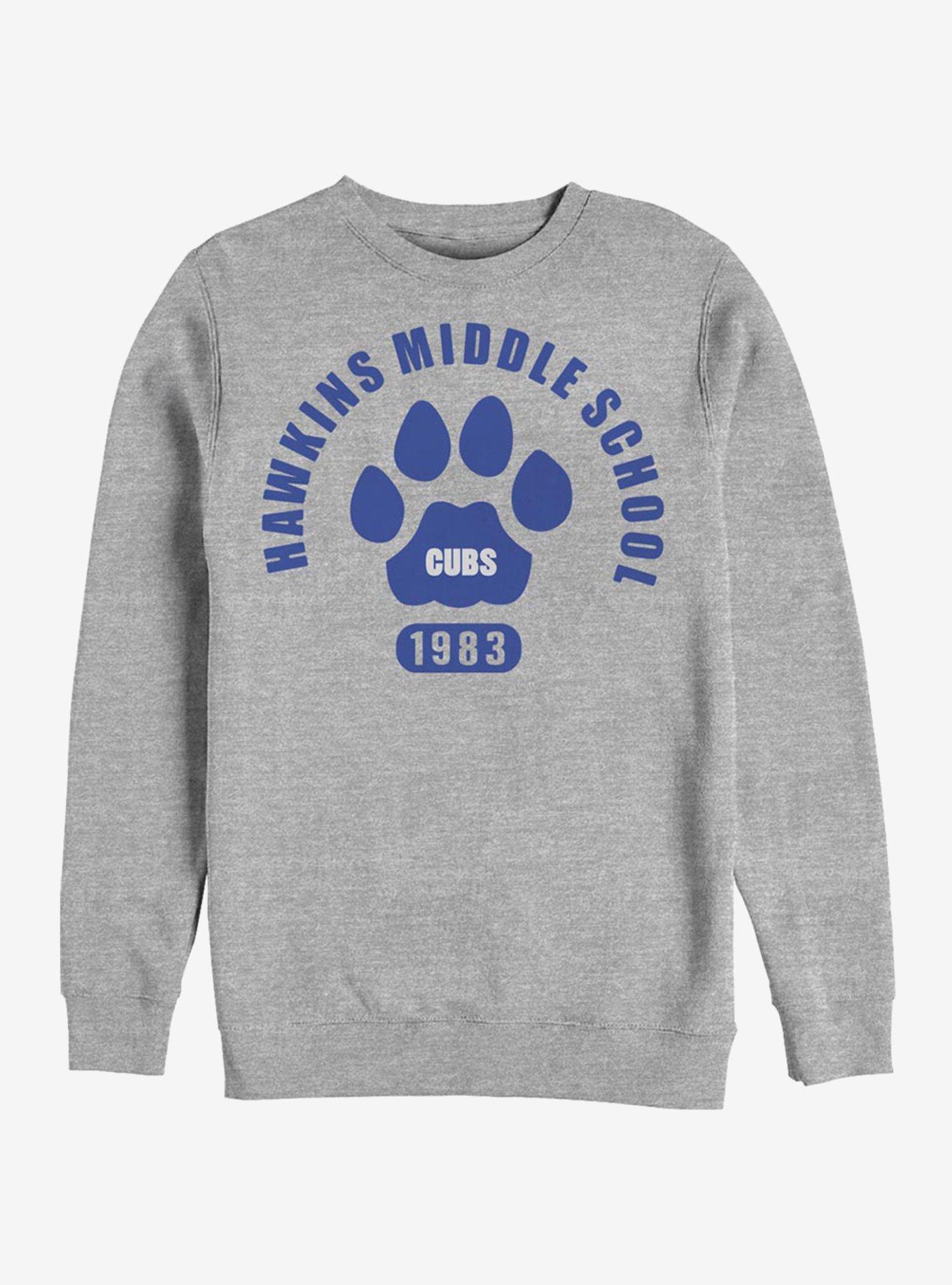 Stranger Things Hawkins Cubs Paw Emblem Crew Sweatshirt, ATH HTR, hi-res