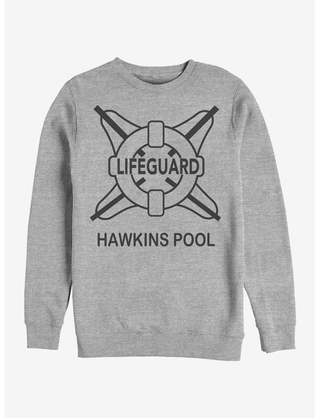 Stranger Things Hawkins Pool Lifeguard Crew Sweatshirt, ATH HTR, hi-res