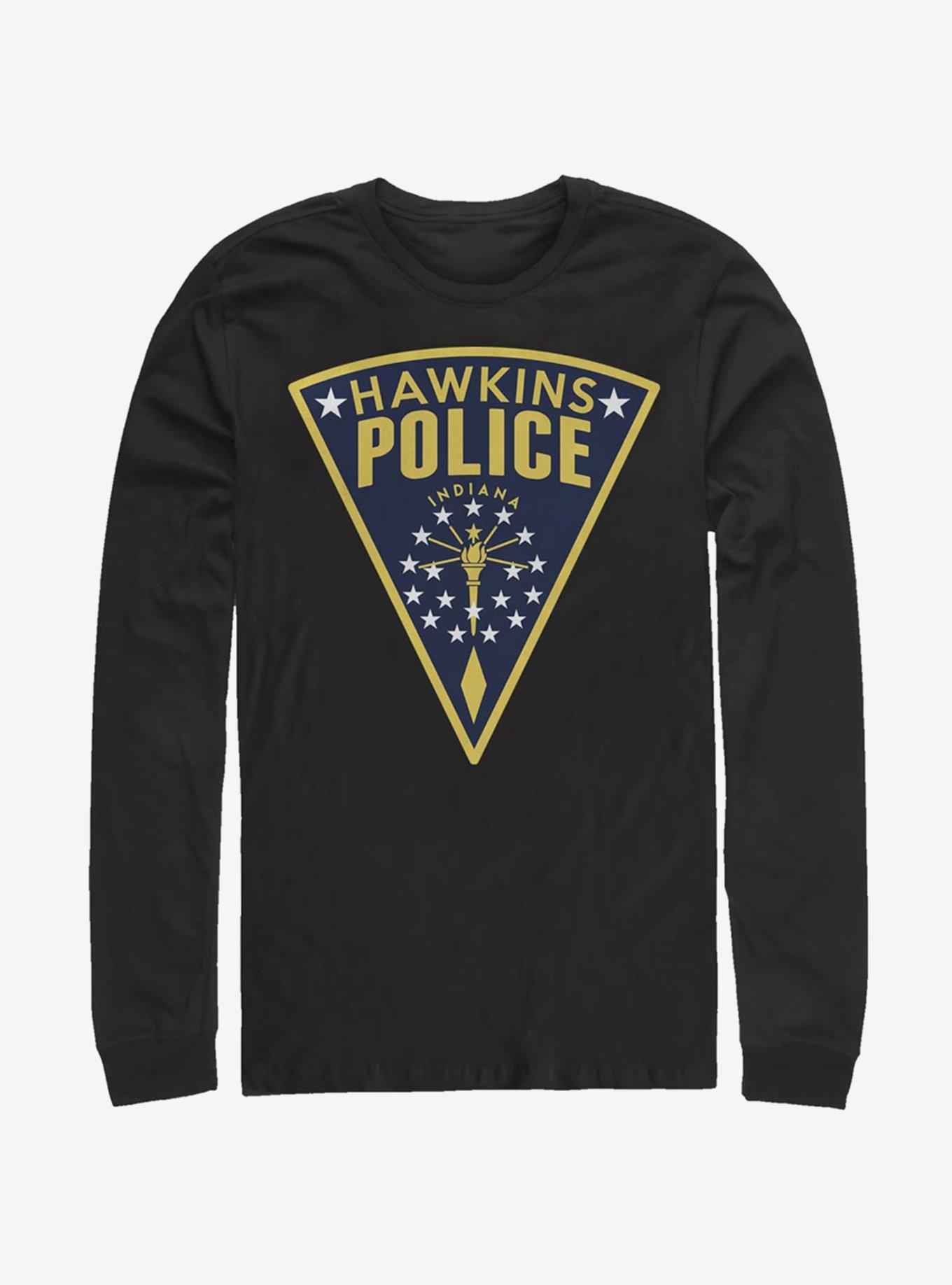 Stranger Things Hawkins Police Seal Long-Sleeve T-Shirt, BLACK, hi-res