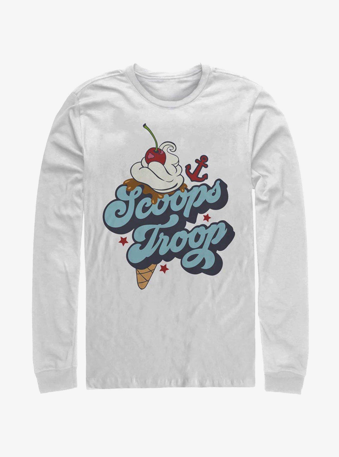 Stranger Things Scoops Troop Ice Cream Long-Sleeve T-Shirt, WHITE, hi-res