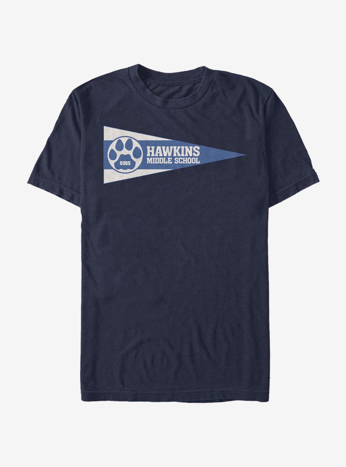 Stranger Things Hawkins Pennant Flag T-Shirt, NAVY, hi-res