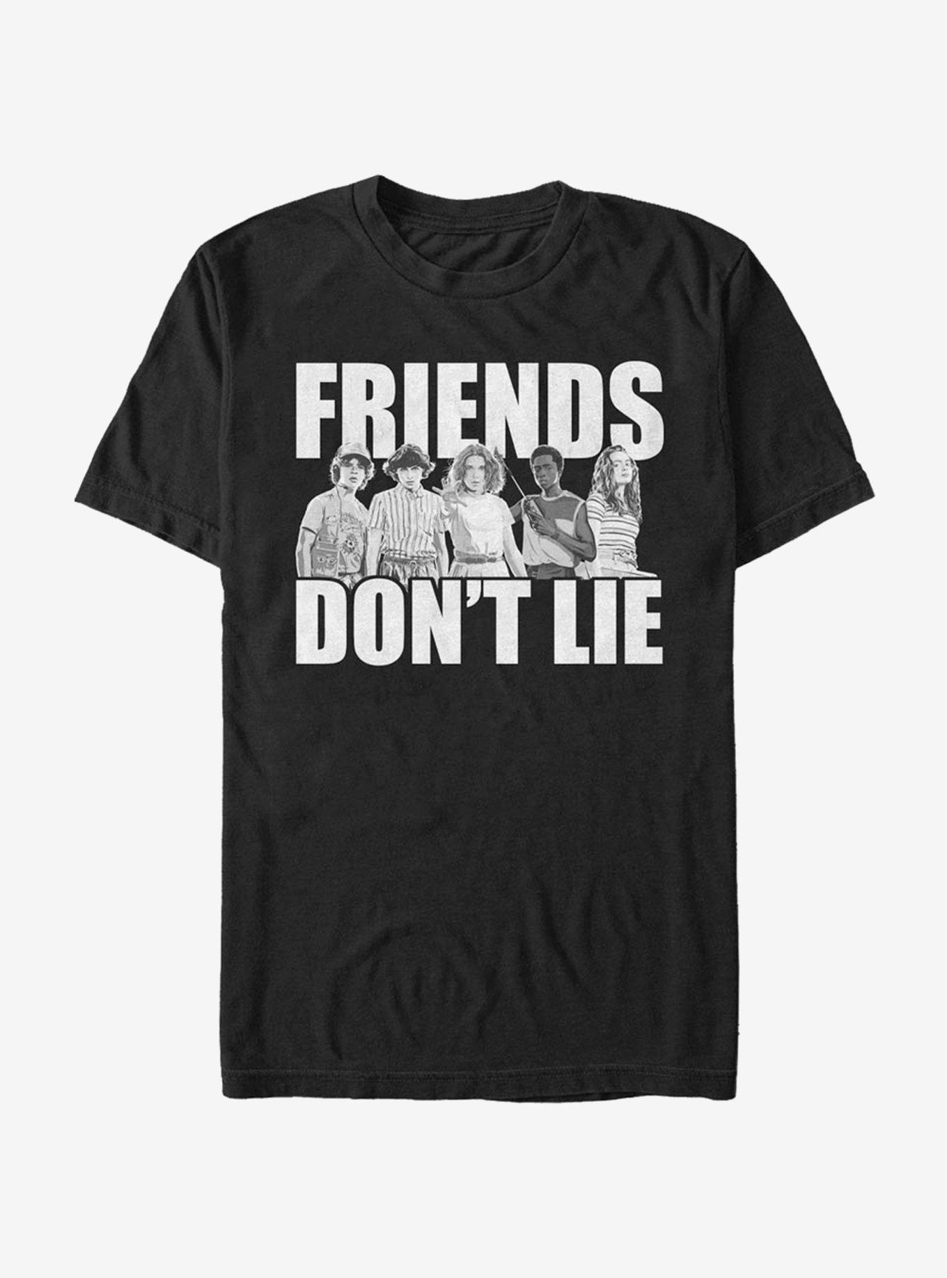 Stranger Things Cast Friends Don't Lie T-Shirt, BLACK, hi-res