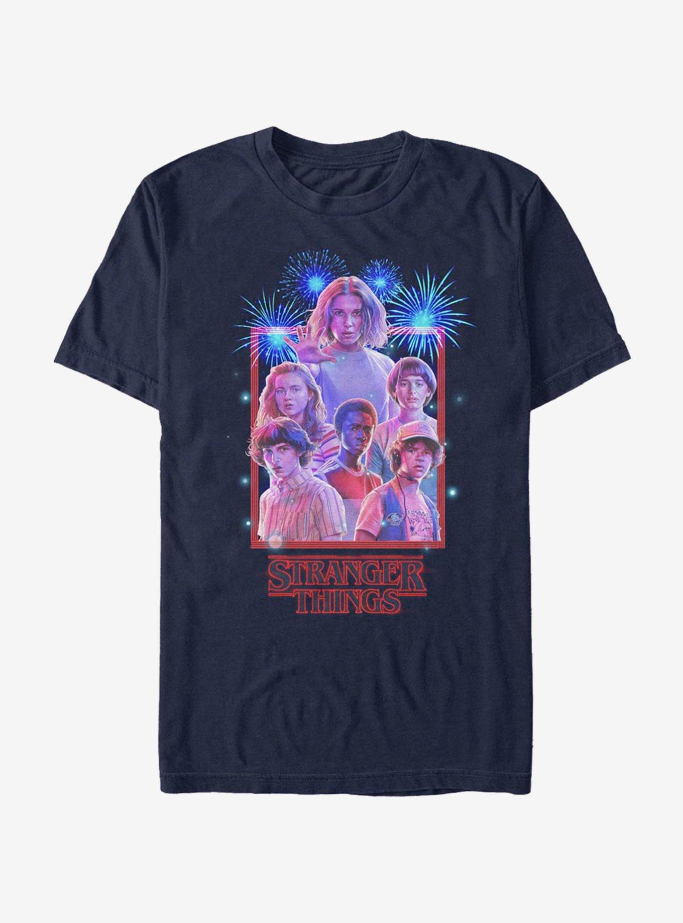 Stranger Things Group Fireworks T-Shirt, NAVY, hi-res