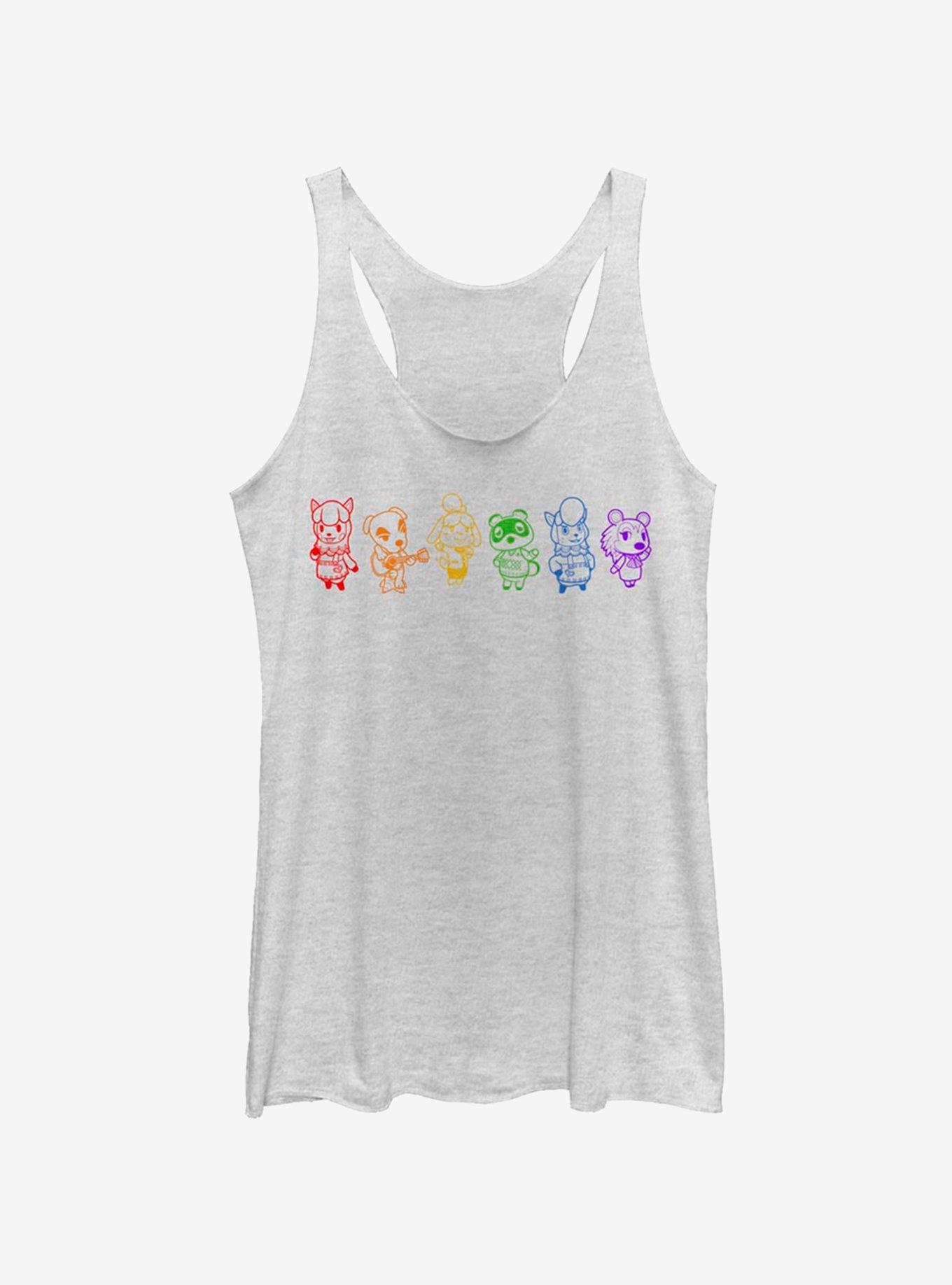 Animal Crossing Line Art Rainbow Womens Tank, WHITE HTR, hi-res