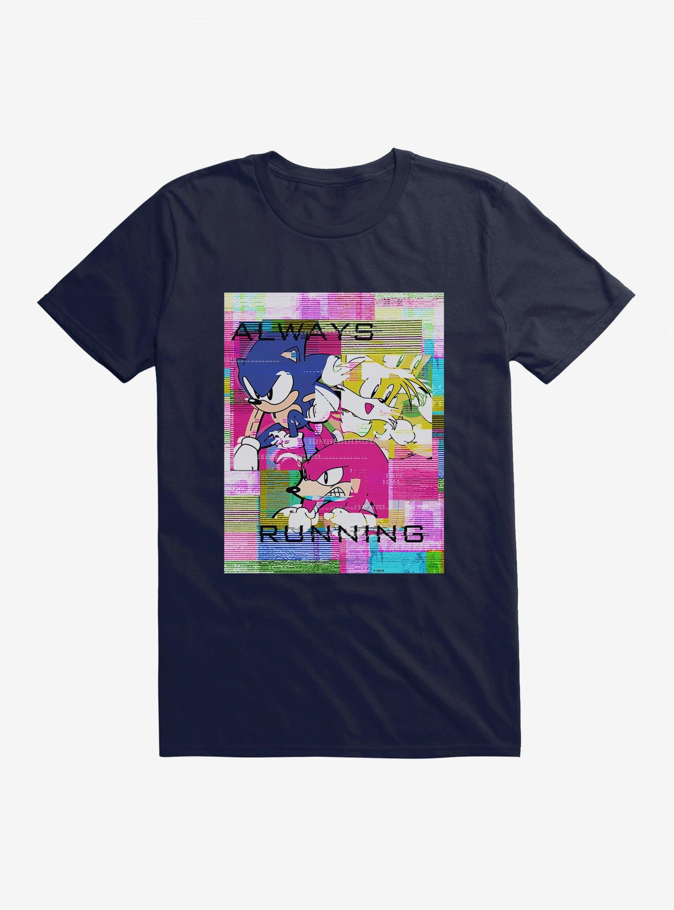 Sonic The Hedgehog Always Running Glitch T-Shirt, NAVY, hi-res