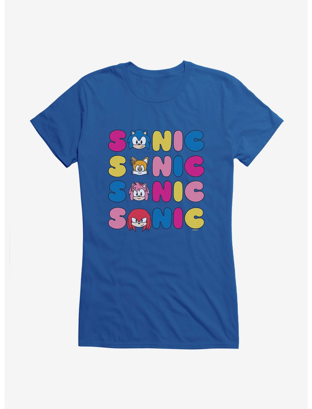 Sonic The Hedgehog Name Stack Friends Girls T-Shirt, ROYAL, hi-res