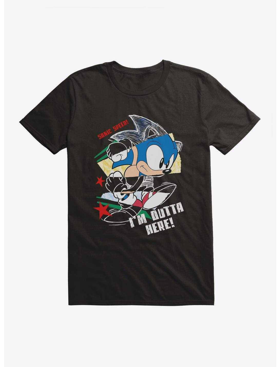 Sonic The Hedgehog I'm Outta Here! Drawing T-Shirt, BLACK, hi-res