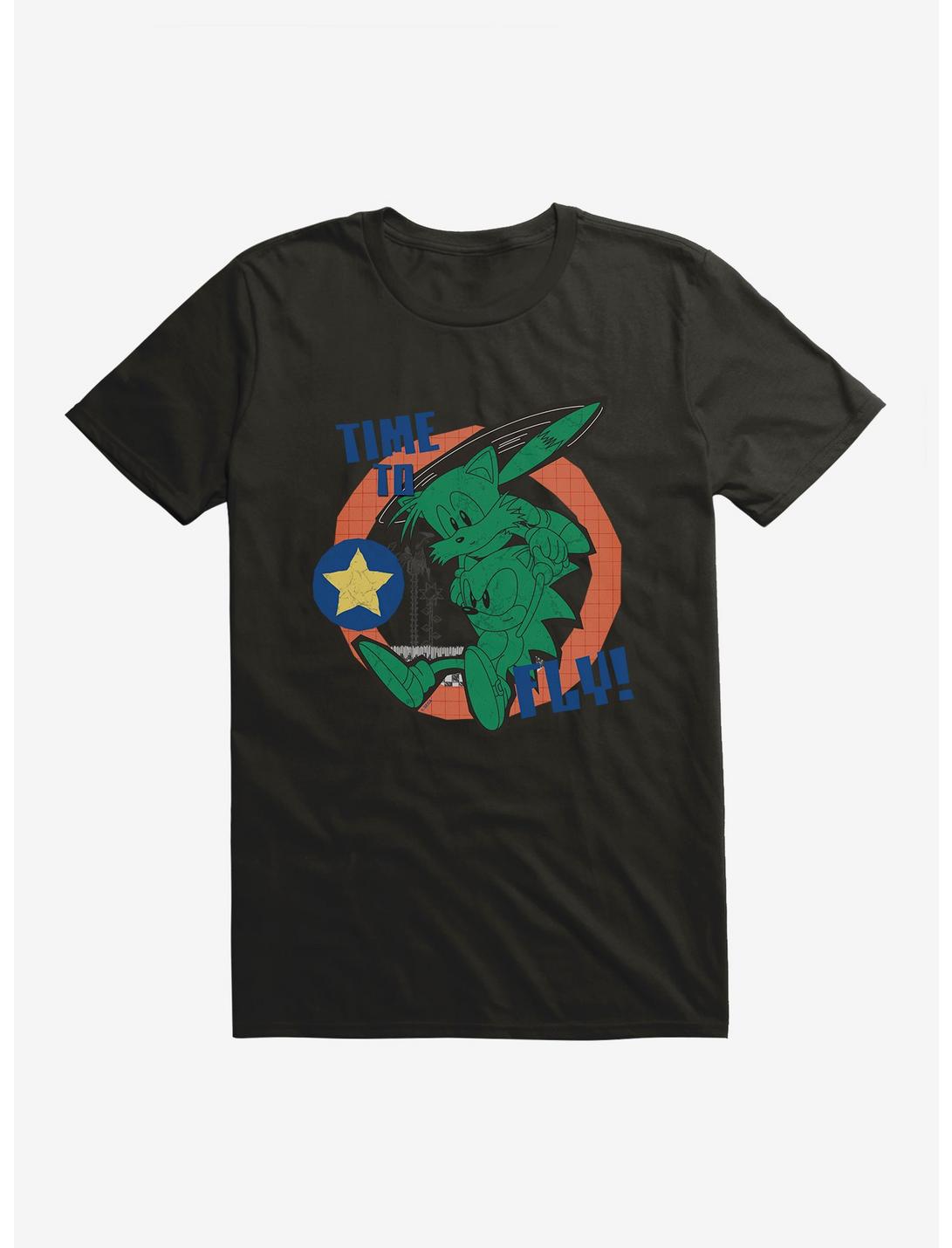 Sonic The Hedgehog Tails And Sonic Time To Fly! Drawing T-Shirt, BLACK, hi-res