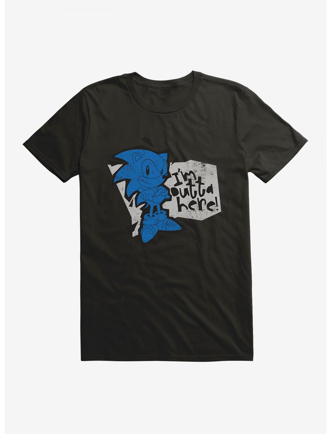 Sonic The Hedgehog I'm Outta Here! Distressed T-Shirt, BLACK, hi-res