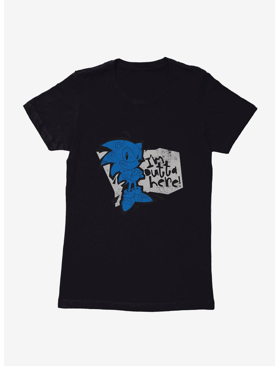 Sonic The Hedgehog I'm Outta Here! Distressed Womens T-Shirt, BLACK, hi-res