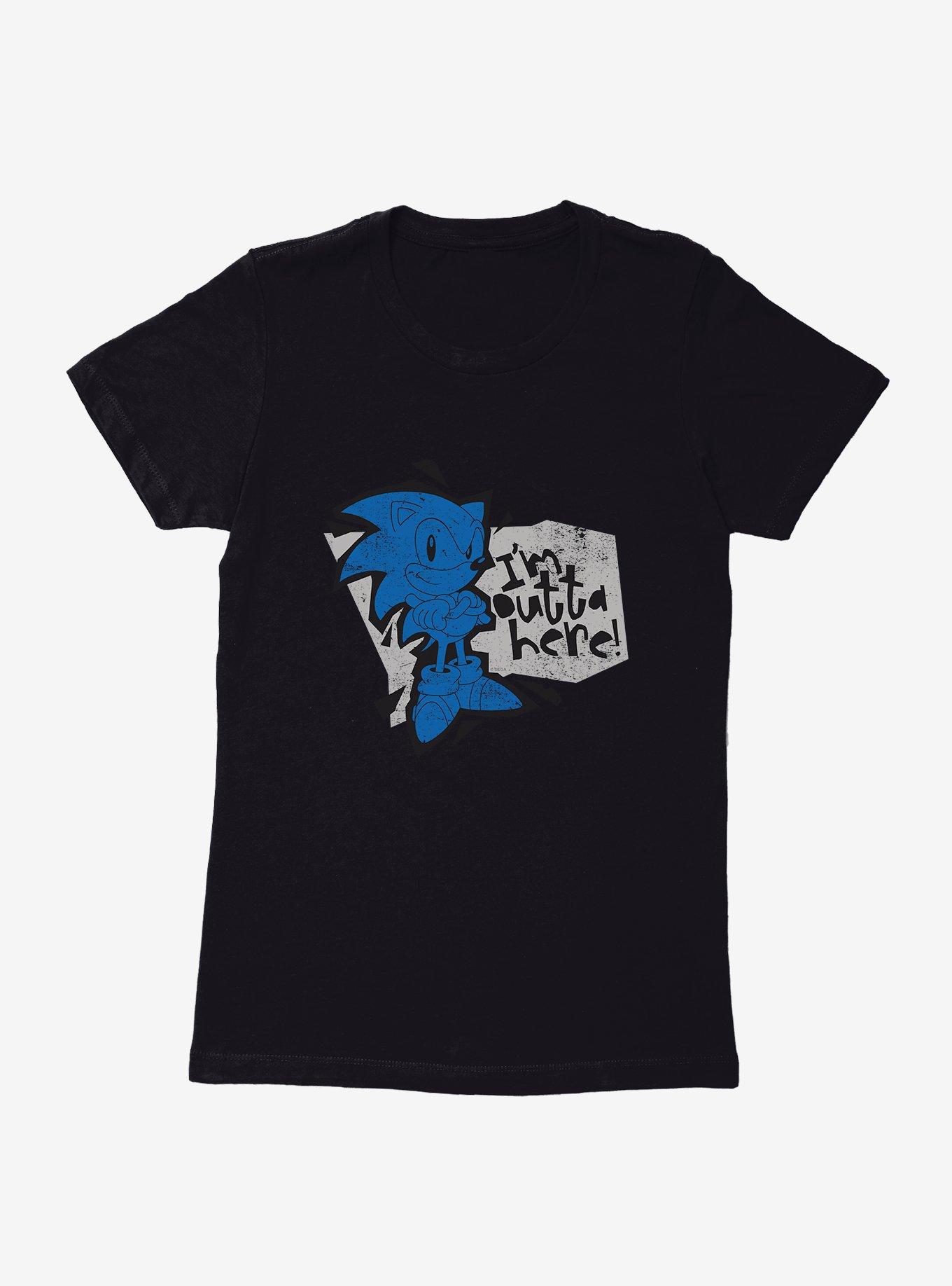 Sonic The Hedgehog I'm Outta Here! Distressed Womens T-Shirt, BLACK, hi-res