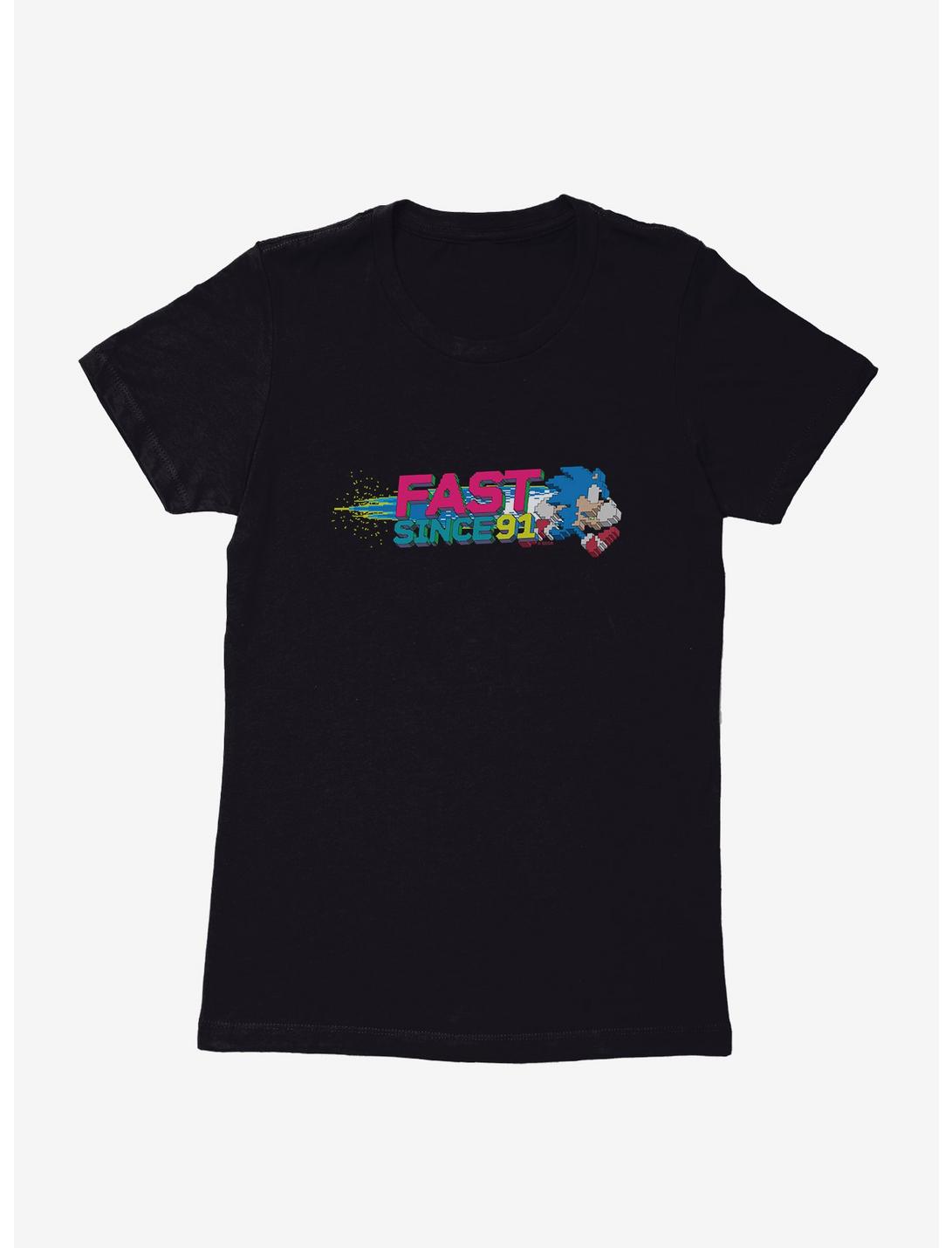 Sonic The Hedgehog Fast Since '91 Pixel Womens T-Shirt, BLACK, hi-res