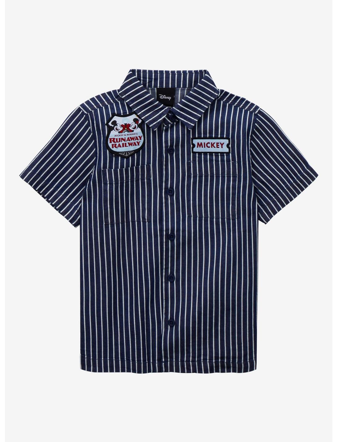 Disney Mickey & Minnie's Runaway Railway Conductor Toddler Woven Button-Up - BoxLunch Exclusive, BLUE, hi-res
