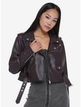 Dark Purple Moto Girls Faux Leather Jacket, BURGUNDY, hi-res