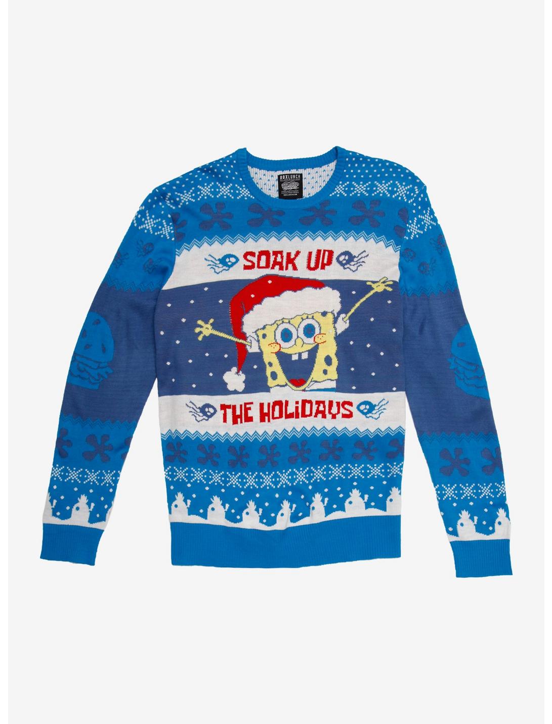 SpongeBob SquarePants Soak Up The Holidays Holiday Sweater - BoxLunch Exclusive, BLUE, hi-res