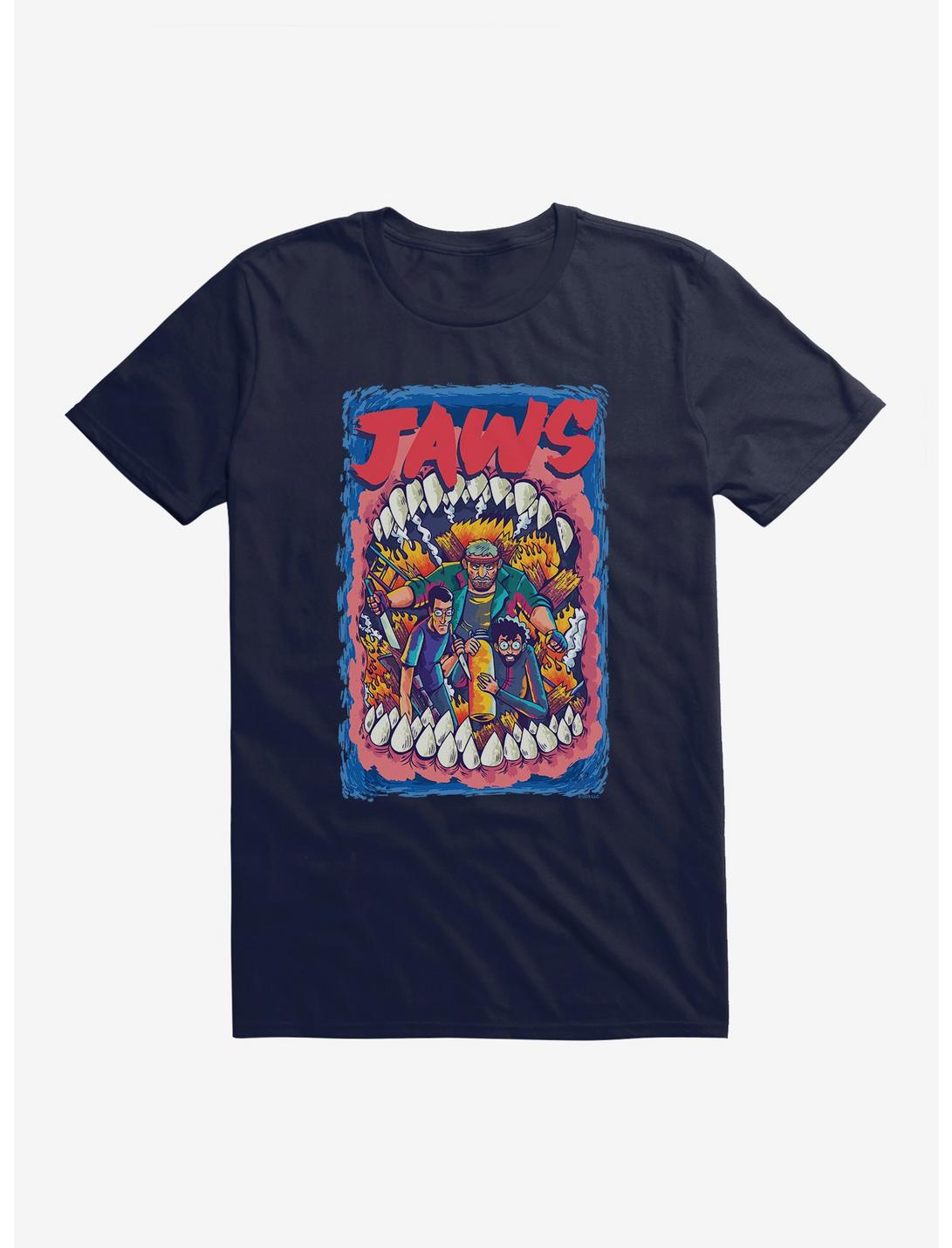 Jaws Comic Art Poster T-Shirt, NAVY, hi-res
