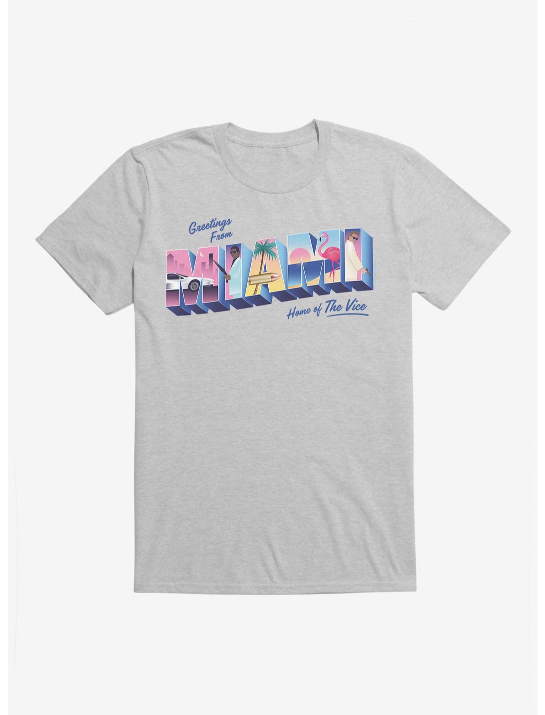 Miami Vice Greetings From Miami T-Shirt, HEATHER GREY, hi-res