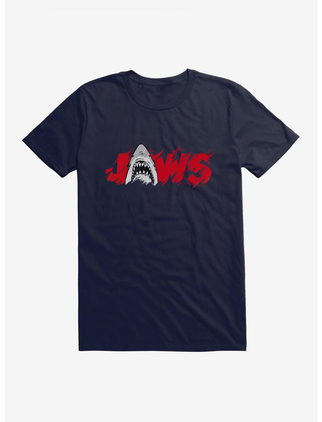 Jaws Classic Thrash Icon Script T-Shirt, NAVY, hi-res