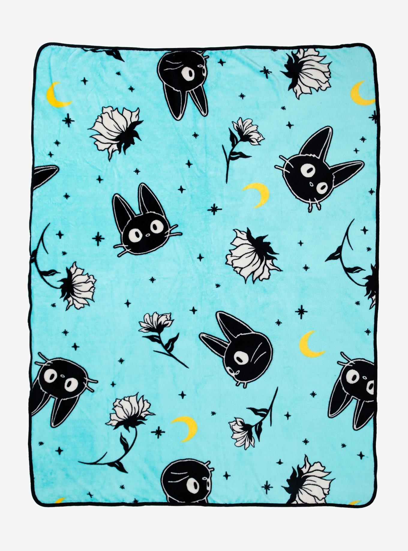 Studio Ghibli Kiki's Delivery Service Jiji & Flowers Throw Blanket