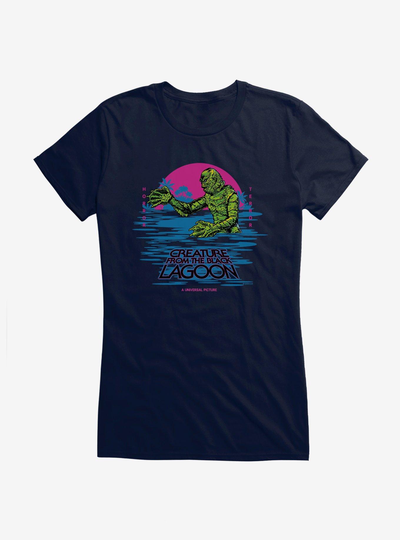 Creature From The Black Lagoon Pastel Title Art Girls T-Shirt, NAVY, hi-res