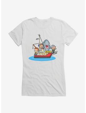 Jaws Chibi Boat Attack Girls T-Shirt, WHITE, hi-res