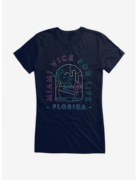 Miami Vice For Life Beach Scene Outline Girls T-Shirt, , hi-res