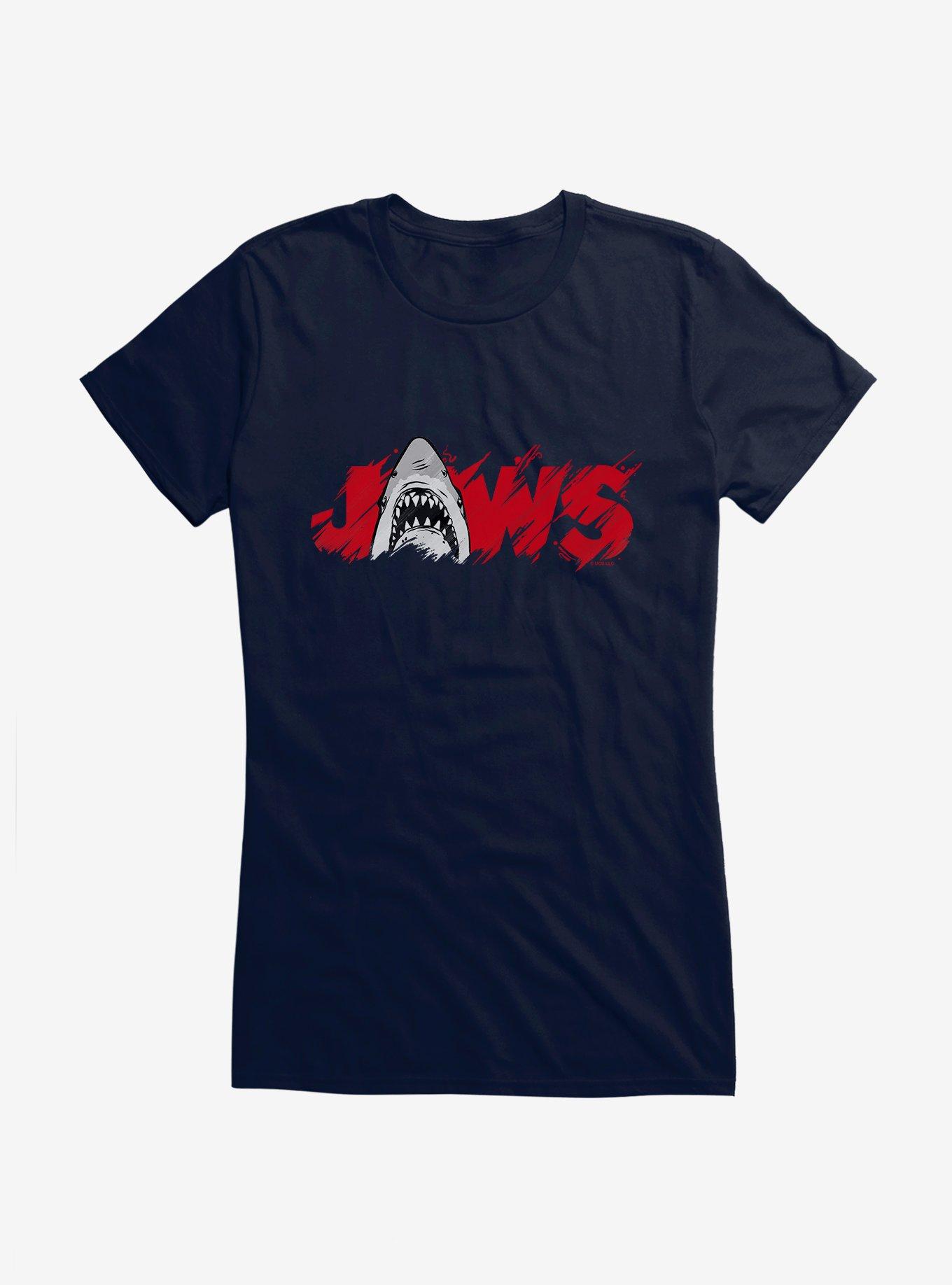 Jaws Classic Thrash Icon Script Girls T-Shirt, NAVY, hi-res