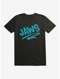 Jaws Blue Chalk Script T-Shirt, BLACK, hi-res